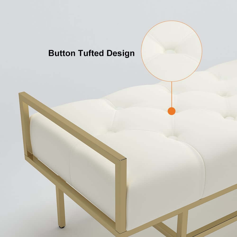 Beige Faux Leather Modern Backless Entryway Bench with Gold Legs