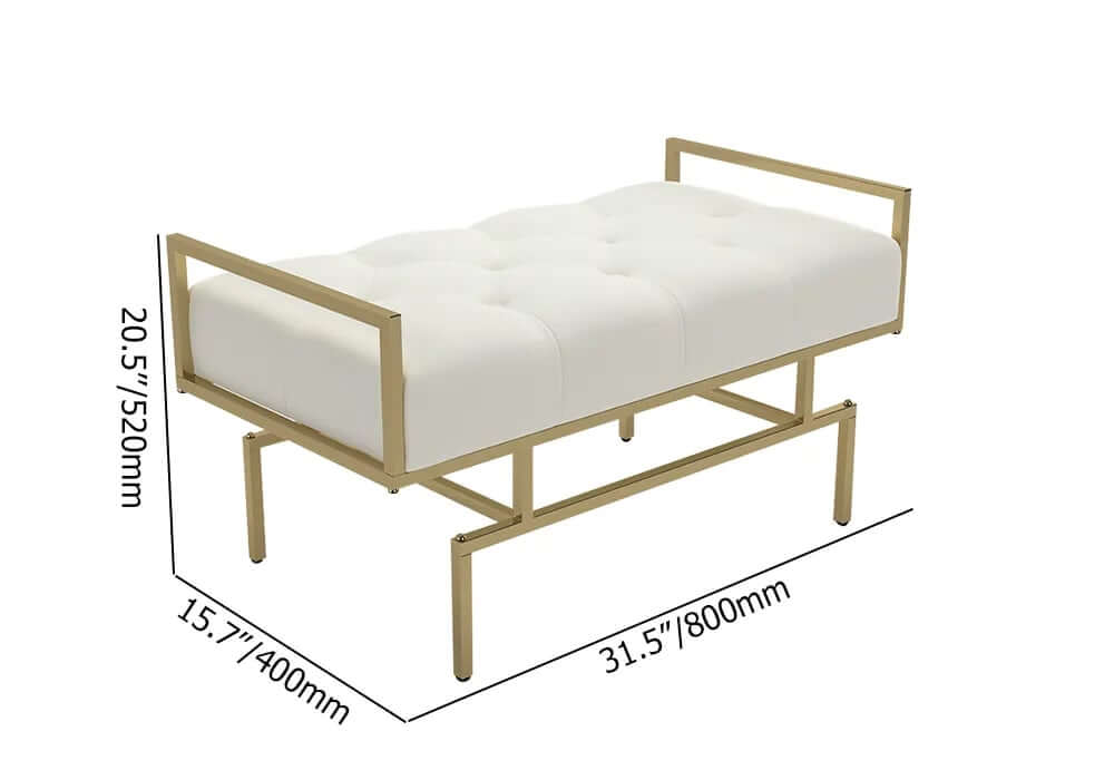 Beige Faux Leather Modern Backless Entryway Bench with Gold Legs Dimensions
