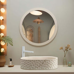 Beige Oval Stone Resin Vessel Sink - Japandi Style Bathroom Sink