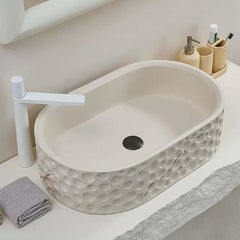 Beige Oval Stone Resin Vessel Sink - Japandi Style Bathroom Sink