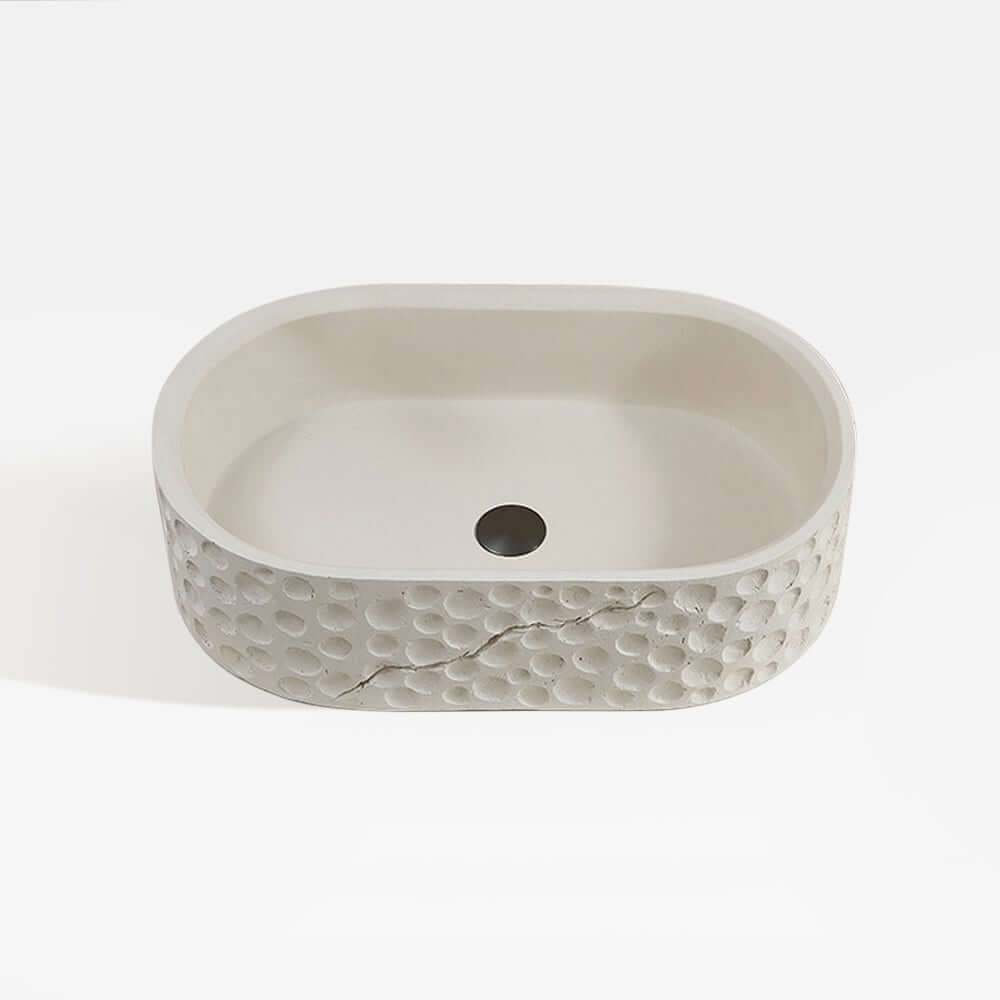 Beige Oval Stone Resin Vessel Sink - Japandi Style Bathroom Sink