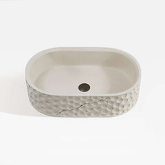 Beige Oval Stone Resin Vessel Sink - Japandi Style Bathroom Sink
