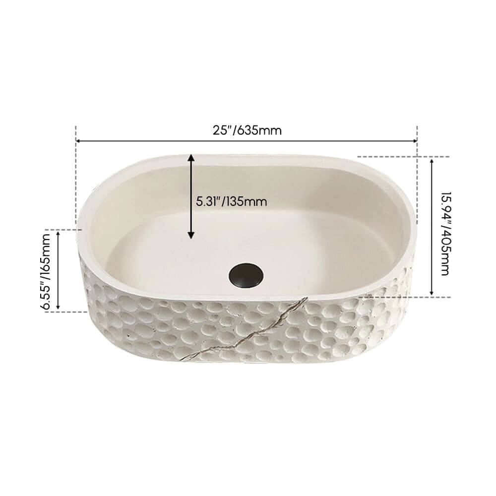 Beige Oval Stone Resin Vessel Sink - Japandi Style Bathroom Sink Dimensions