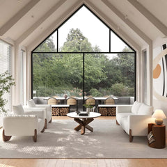 Beige Sintered Stone Round Coffee Table With Ash Wood Base