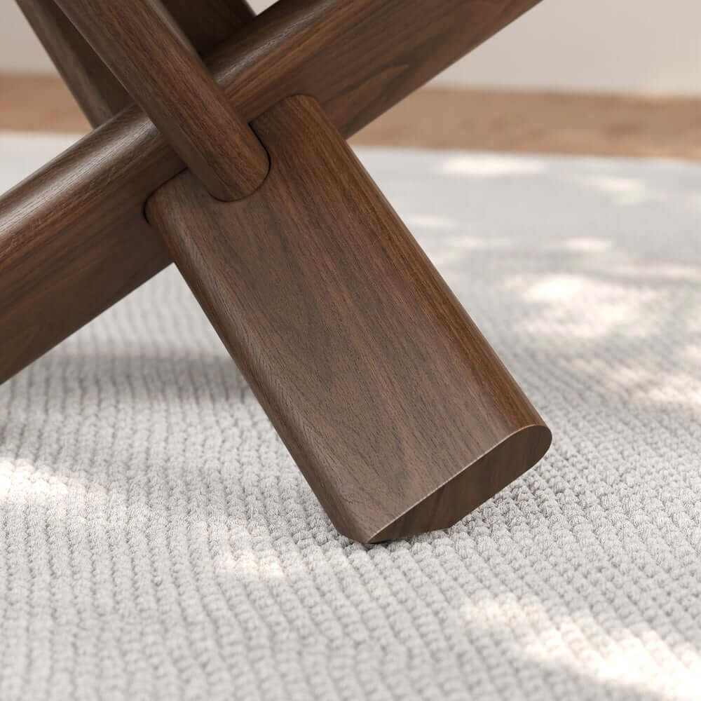 Beige Sintered Stone Round Coffee Table With Ash Wood Base