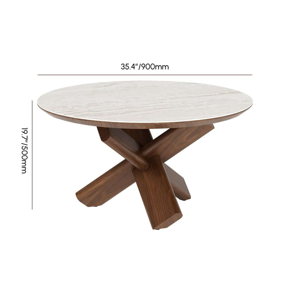 Beige Sintered Stone Round Coffee Table With Ash Wood Base Dimensions