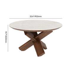 Beige Sintered Stone Round Coffee Table With Ash Wood Base Dimensions
