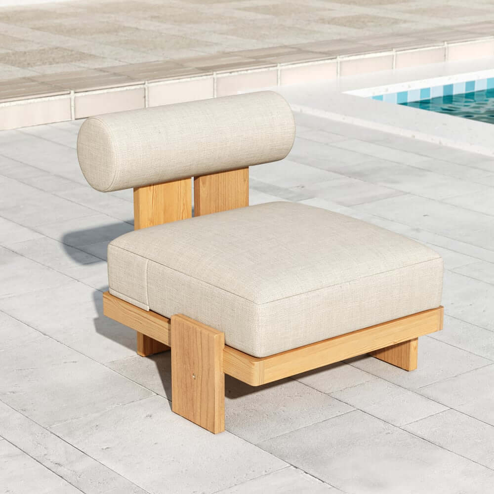 Beige Teak Wood Outdoor Sofa Set with Concrete Coffee Table