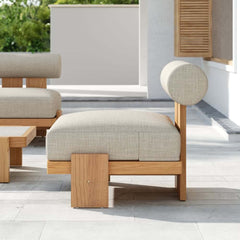 Beige Teak Wood Outdoor Sofa Set with Concrete Coffee Table