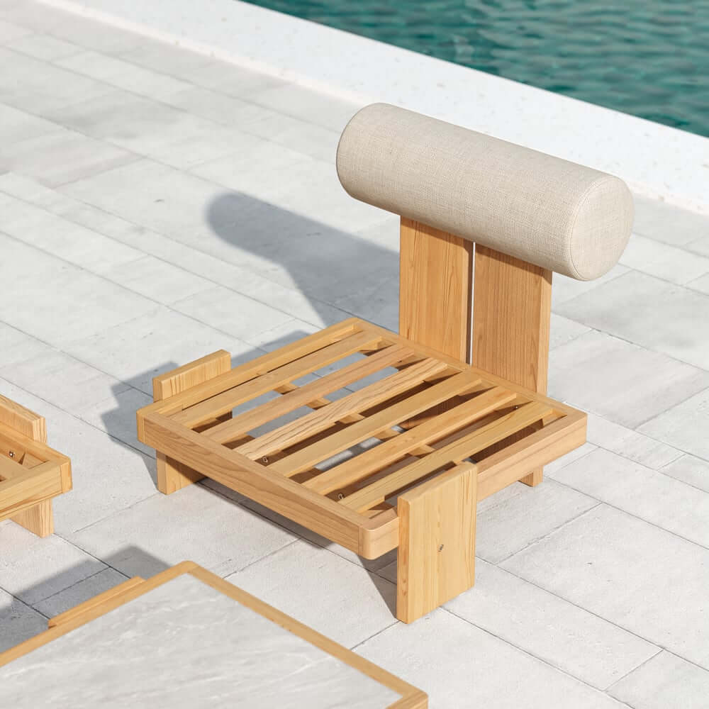 Beige Teak Wood Outdoor Sofa Set with Concrete Coffee Table