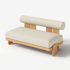 Beige Teak Wood Outdoor Sofa Set with Concrete Coffee Table