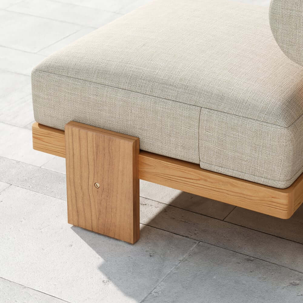 Beige Teak Wood Outdoor Sofa Set with Concrete Coffee Table