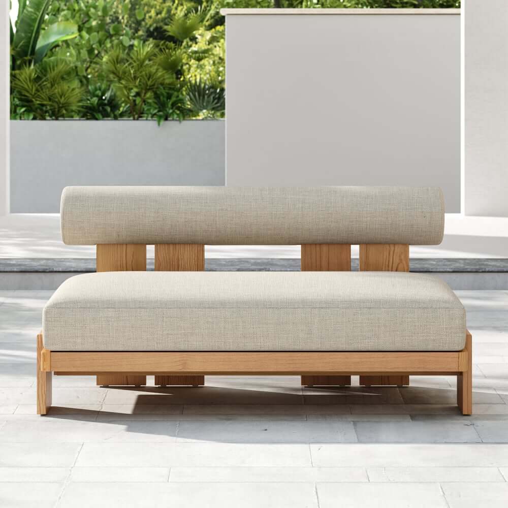Beige Teak Wood Outdoor Sofa Set with Concrete Coffee Table