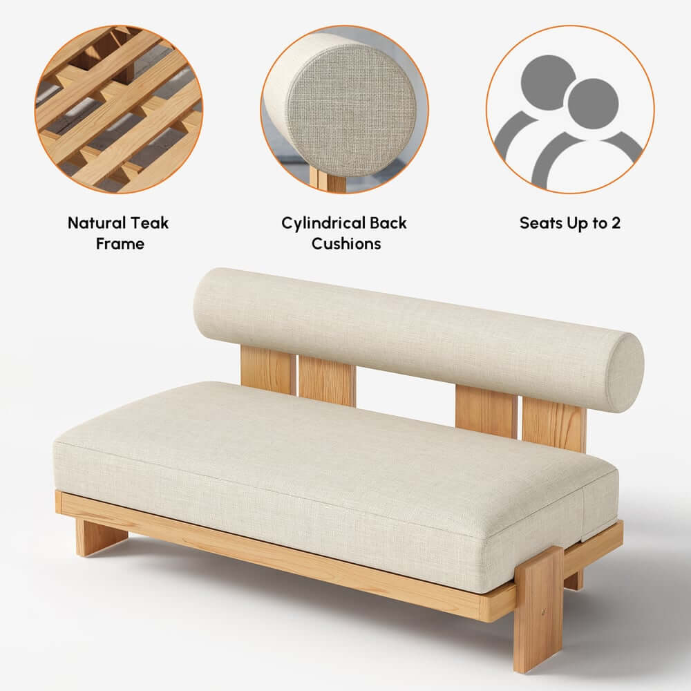 Beige Teak Wood Outdoor Sofa Set with Concrete Coffee Table