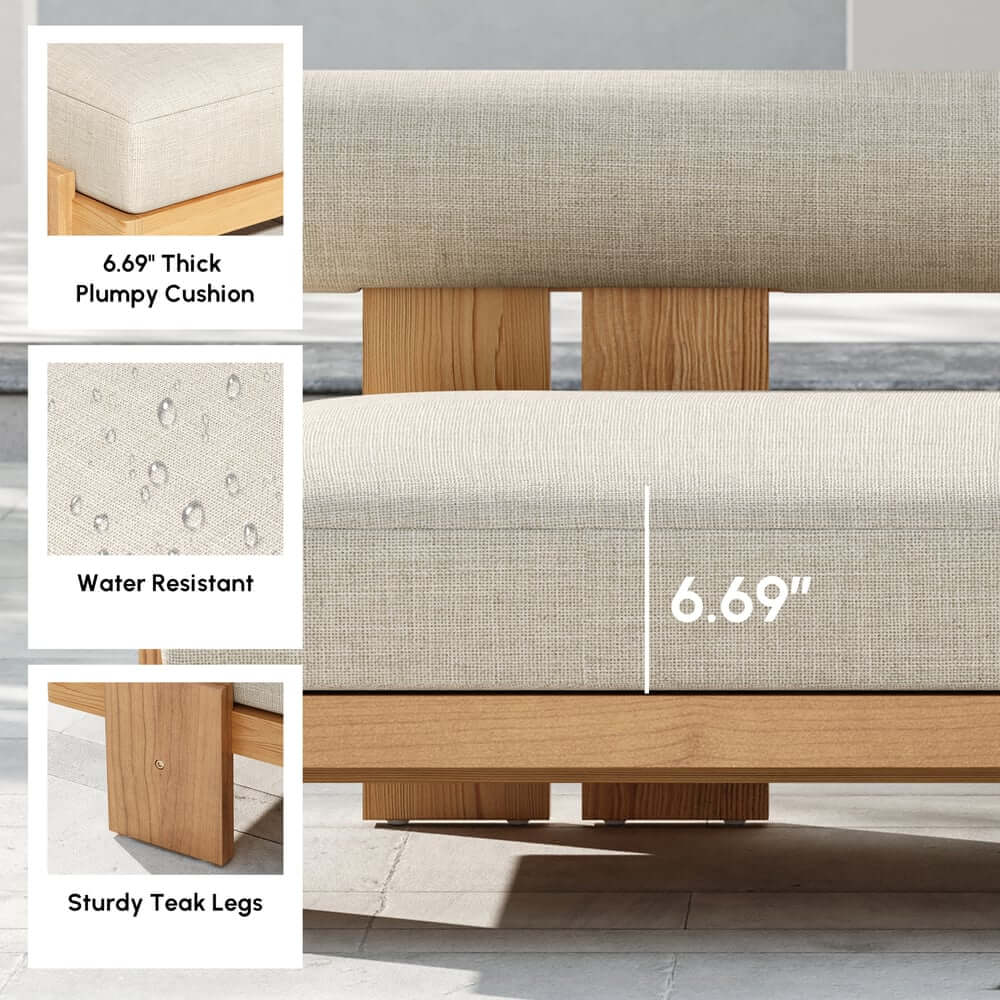 Beige Teak Wood Outdoor Sofa Set with Concrete Coffee Table