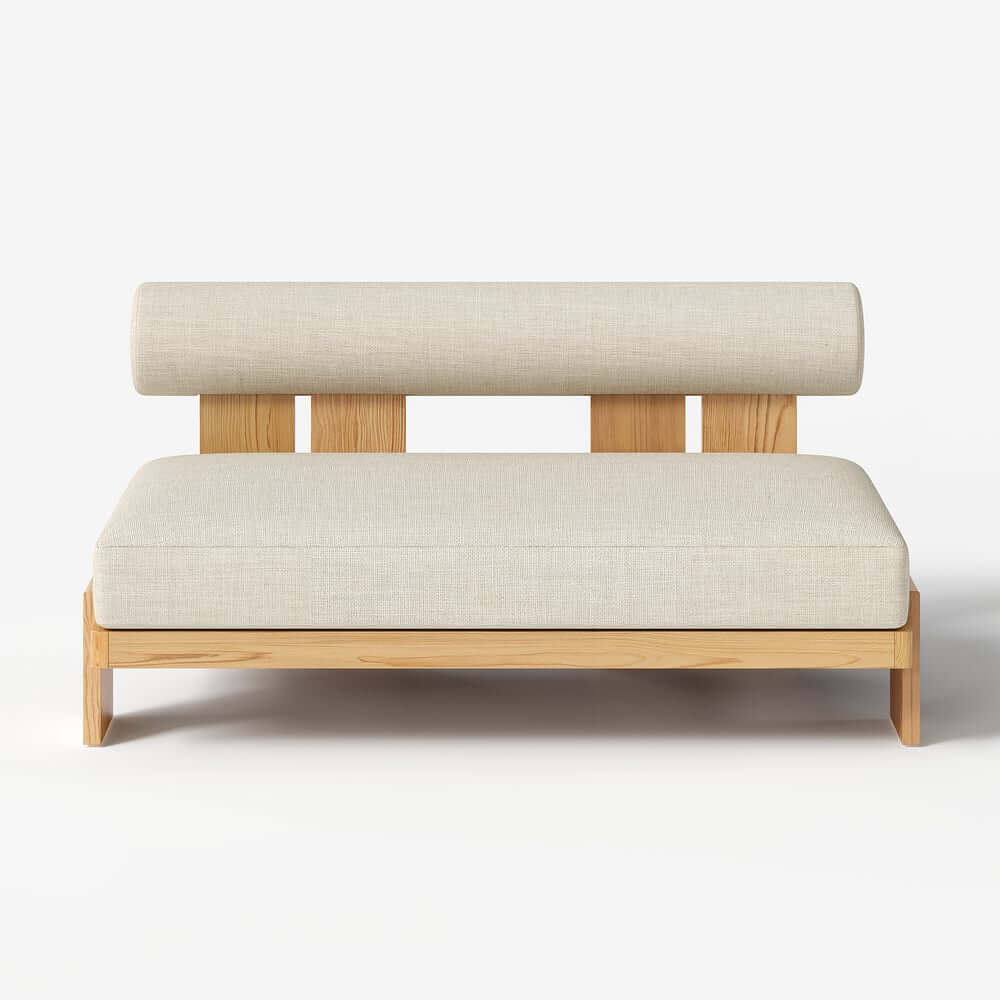 Beige Teak Wood Outdoor Sofa Set with Concrete Coffee Table