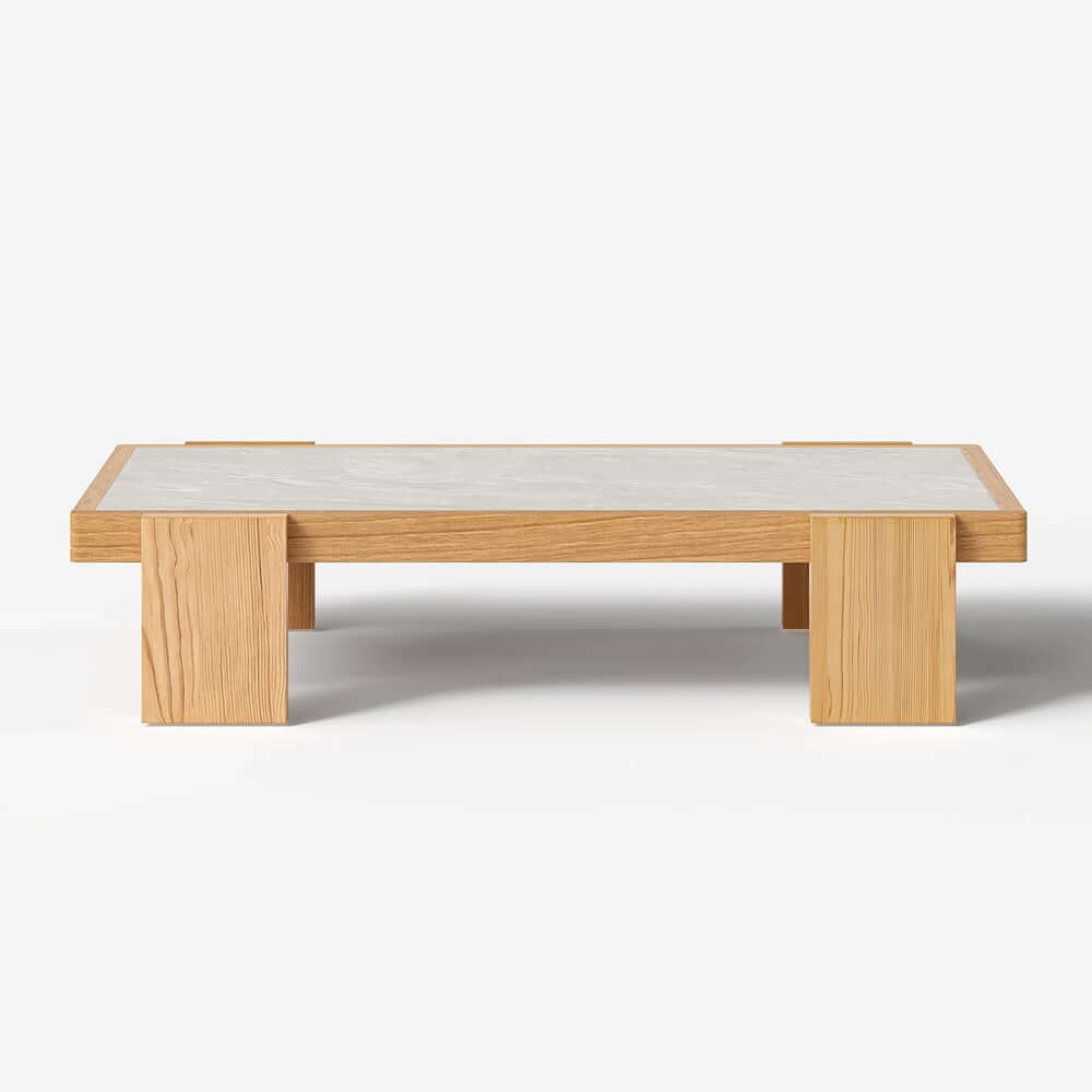 Beige Teak Wood Outdoor Sofa Set with Concrete Coffee Table