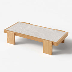 Beige Teak Wood Outdoor Sofa Set with Concrete Coffee Table