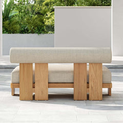 Beige Teak Wood Outdoor Sofa Set with Concrete Coffee Table