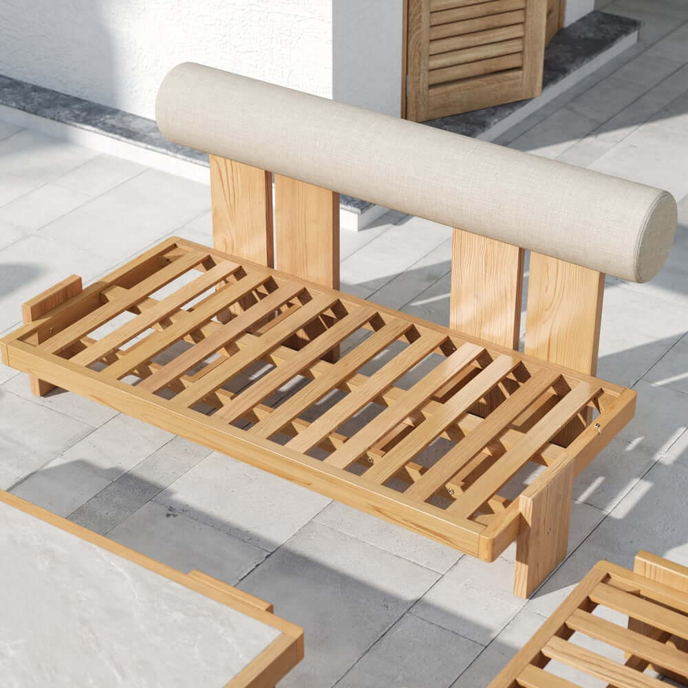 Beige Teak Wood Outdoor Sofa Set with Concrete Coffee Table