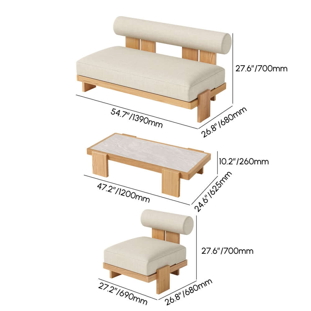 Beige Teak Wood Outdoor Sofa Set with Concrete Coffee Table Dimensions