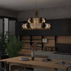 Black & Gold Modern Tiered Chandelier with Adjustable Height
