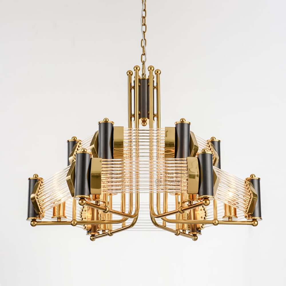 Black & Gold Modern Tiered Chandelier with Adjustable Height