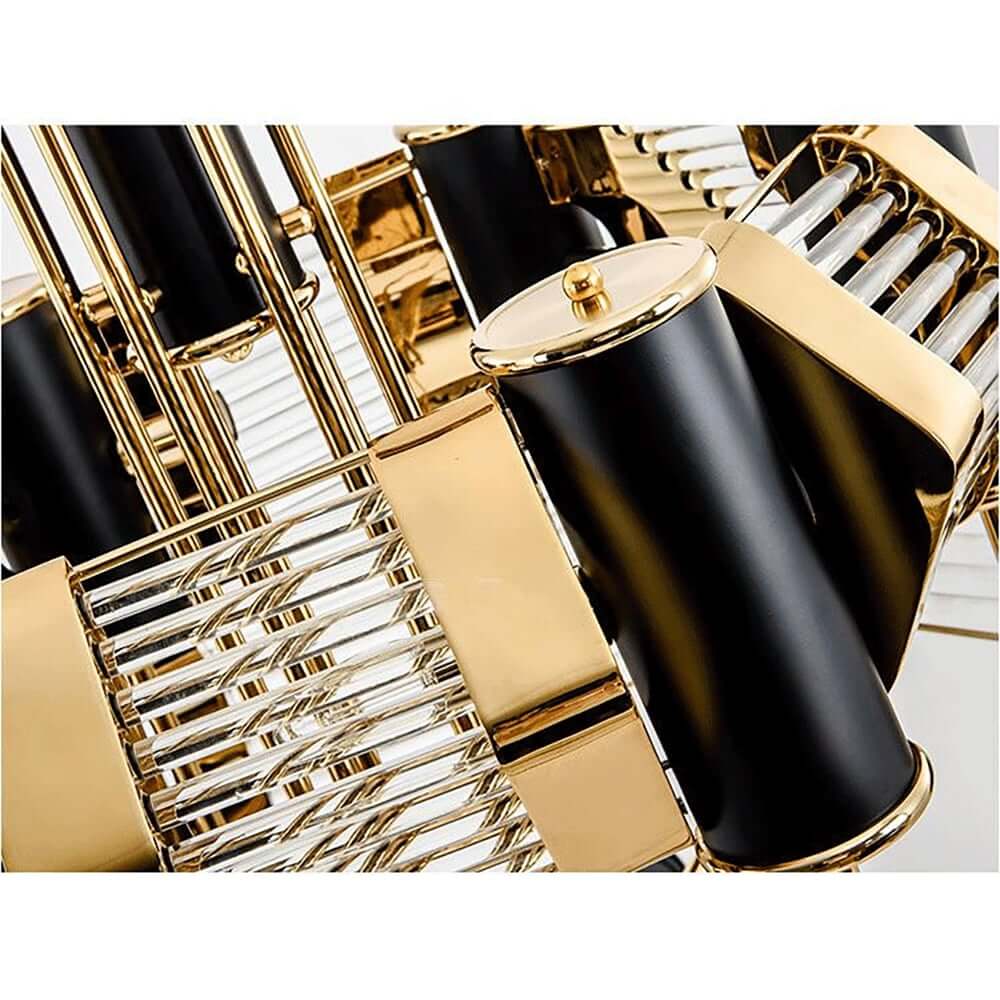 Black & Gold Modern Tiered Chandelier with Adjustable Height