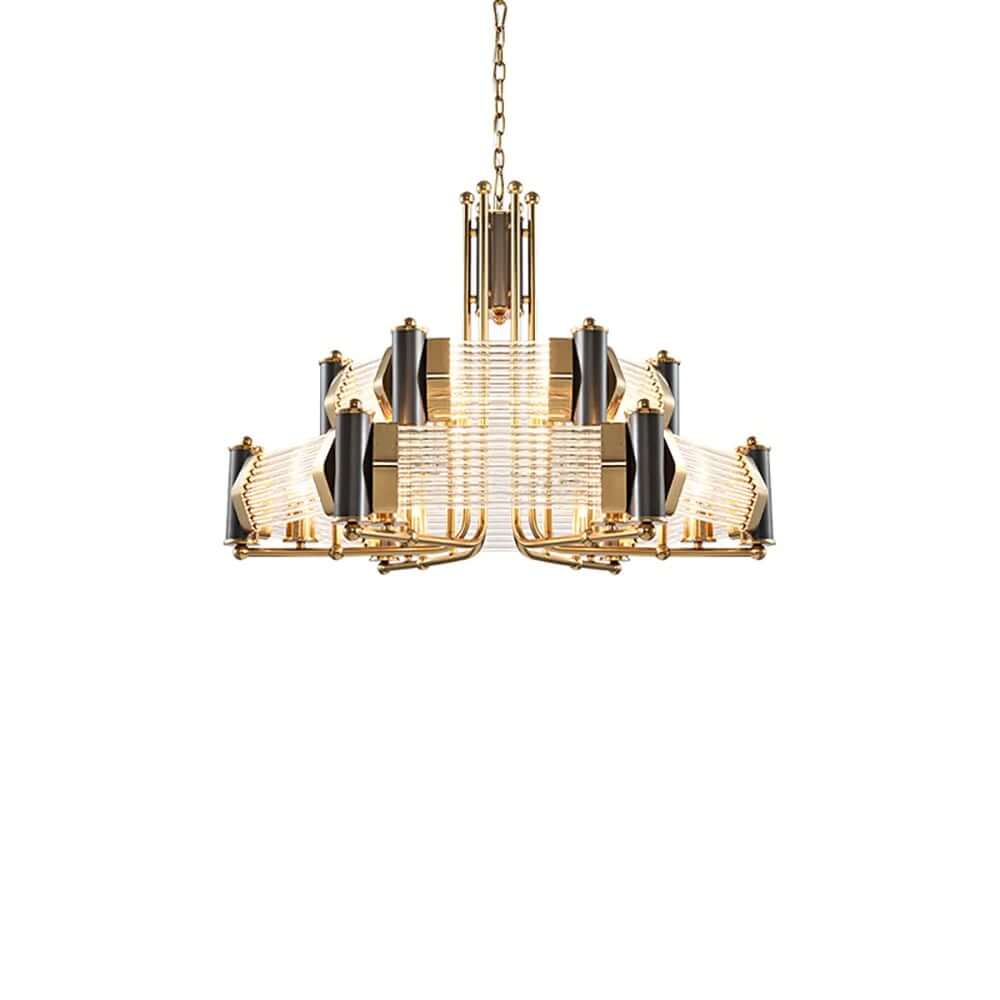 Black & Gold Modern Tiered Chandelier with Adjustable Height