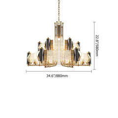 Black & Gold Modern Tiered Chandelier with Adjustable Height Dimensions