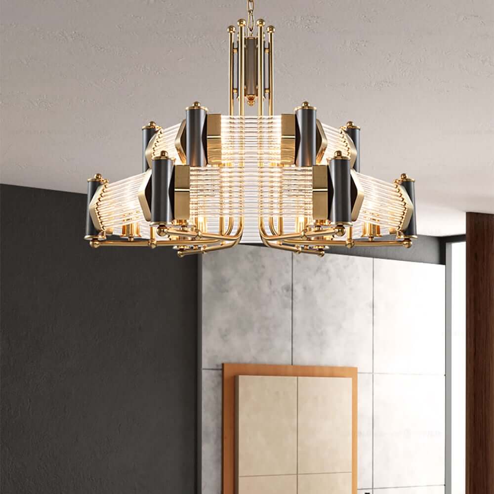 Black & Gold Modern Tiered Chandelier with Adjustable Height Main Product Image