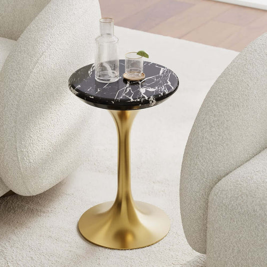 Black Marble Round Side Table With Gold Stainless Base