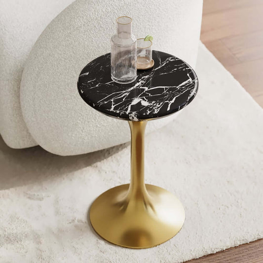 Black Marble Round Side Table With Gold Stainless Base Main Product Image