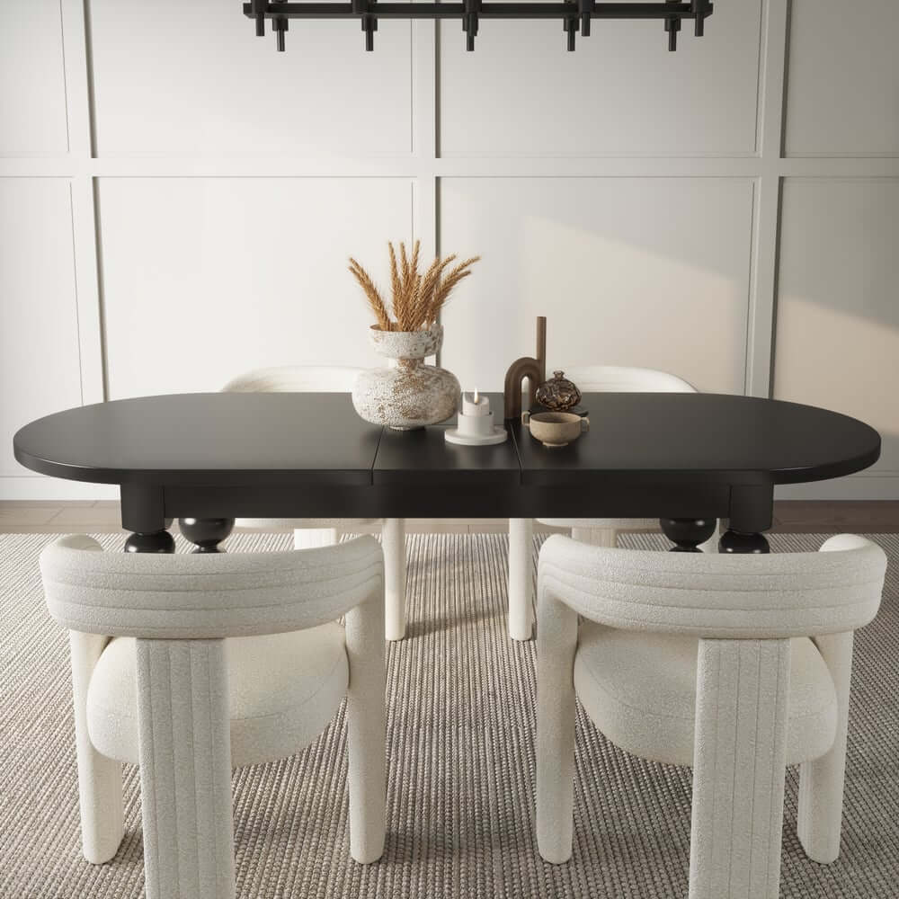 Black Oval Dining Table Set With 4-8 Seats, MDF Top