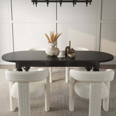 Black Oval Dining Table Set With 4-8 Seats, MDF Top