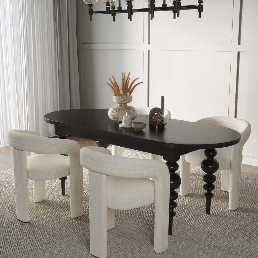 Black Oval Dining Table Set With 4-8 Seats, MDF Top