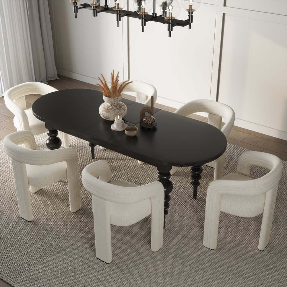 Black Oval Dining Table Set With 4-8 Seats, MDF Top