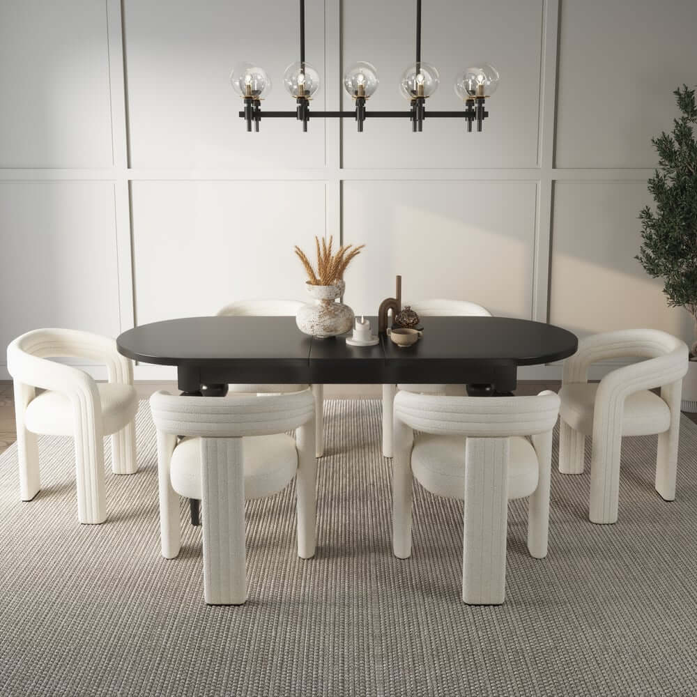 Black Oval Dining Table Set With 4-8 Seats, MDF Top