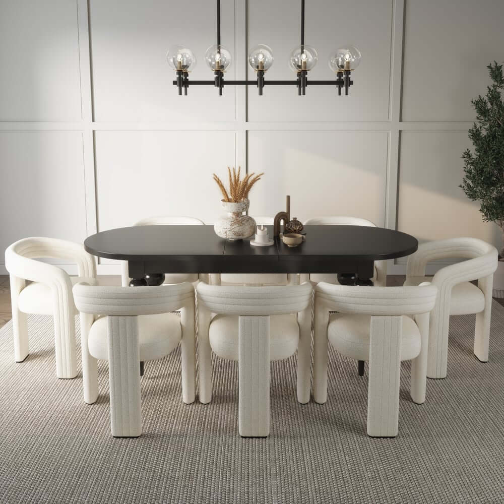 Black Oval Dining Table Set With 4-8 Seats, MDF Top