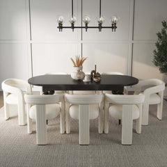 Black Oval Dining Table Set With 4-8 Seats, MDF Top