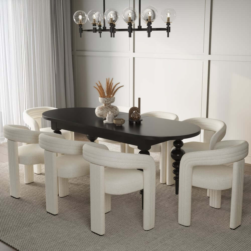 Black Oval Dining Table Set With 4-8 Seats, MDF Top