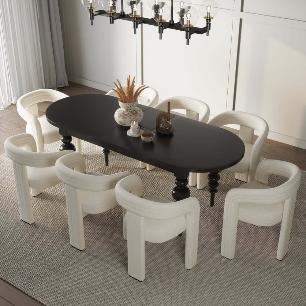 Black Oval Dining Table Set With 4-8 Seats, MDF Top