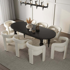 Black Oval Dining Table Set With 4-8 Seats, MDF Top