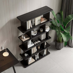 Black Pine Wood Etagere Bookshelf in Japandi Style