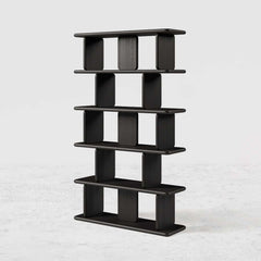 Black Pine Wood Etagere Bookshelf in Japandi Style