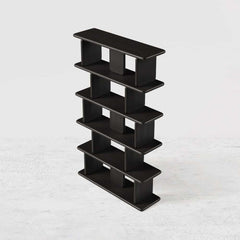 Black Pine Wood Etagere Bookshelf in Japandi Style