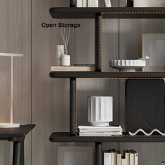 Black Pine Wood Etagere Bookshelf in Japandi Style