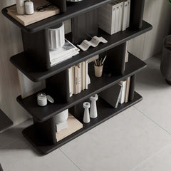 Black Pine Wood Etagere Bookshelf in Japandi Style