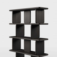 Black Pine Wood Etagere Bookshelf in Japandi Style