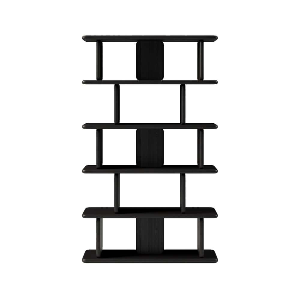 Black Pine Wood Etagere Bookshelf in Japandi Style